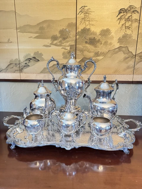 BIRMINGHAM SILVER CO Silver on Copper Tea Coffee Set w/ Samovar