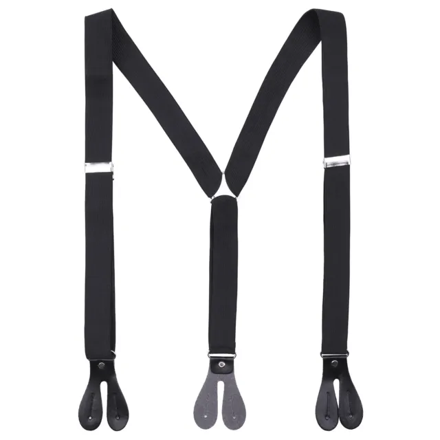 Black Unisex Suspender Braces Adjustable with Button Holes Elasticated Stretch 2