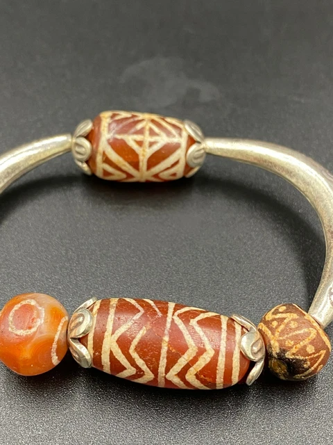 Antique Hand made silver Bracelet of Etch Carnelian Trible jewelry 3