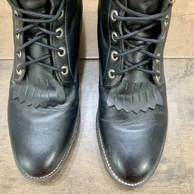 WORN ONCE VINTAGE Justin Laceup Boots Style 506 Black Leather Mens 8D