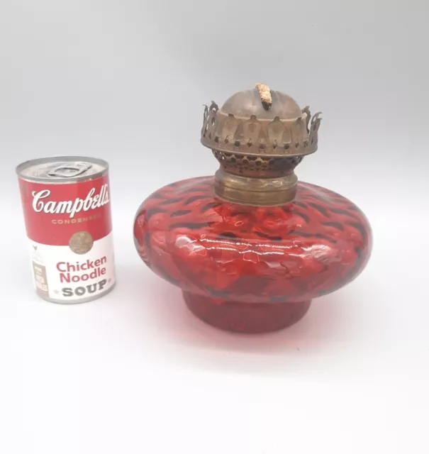 Antique Hanging Wall Ruby Oil Lamp Font Diamond Quilt Large 7" Dia E.M Co Burner