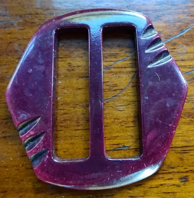 antique art deco retro purple carved lucite geometric dress belt buckle -E94