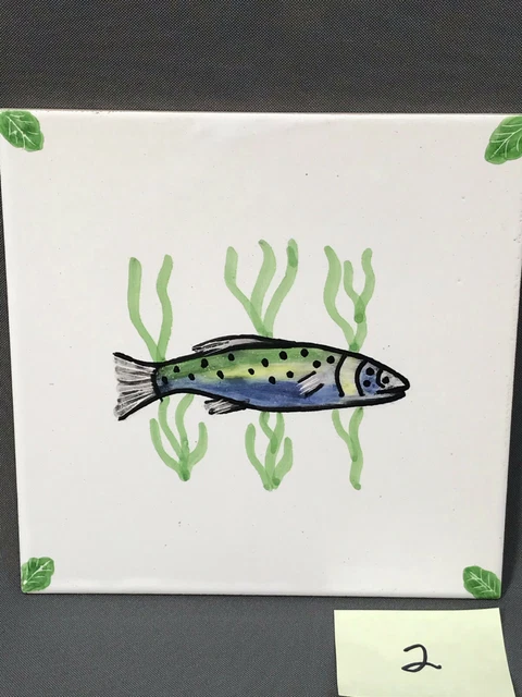 FISH 2of2 - Hand-Painted Vtg 6" Portuguese Art Tile AZUPAL POMBAL Portugal XAZCP