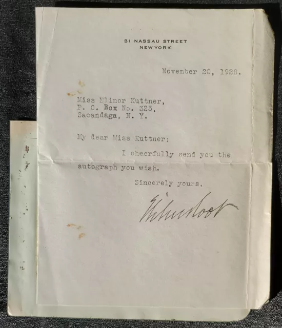 1928 US Senator Elihu Root Secretary of State & War Nobel Prize Autograph Letter