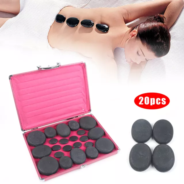 20x Hot Stone Spa Masaje Set Gran Calentador Calentador Caja Piedra y Calefacción Masaje