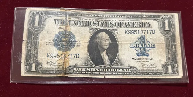 1923 $1 ONE DOLLAR “HORSEBLANKET” SILVER CERTIFICATE With Tears/Tape