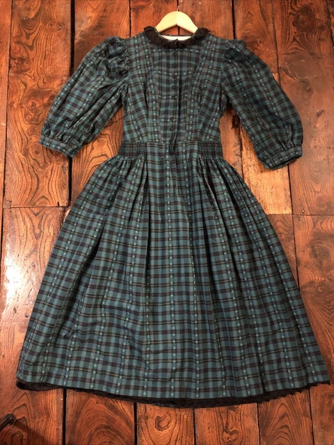 PRAIRIE COTTAGECORE VINTAGE Dirndl Winter Forest Green Sprig And Check Dress  10 75.00 - PicClick UK