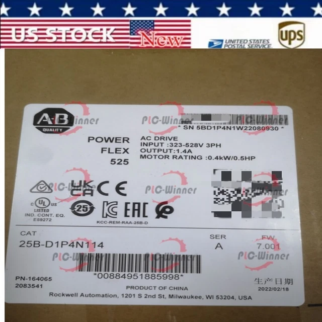 NEW Factory Sealed 25B-D1P4N114 Allen-Bradley PowerFlex 525 0.4kW 0.5Hp AC Drive