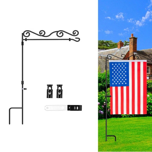 Garden Flag Stand Yard Pole Holder with Clip Metal Powder-Coated Outdoor Decor