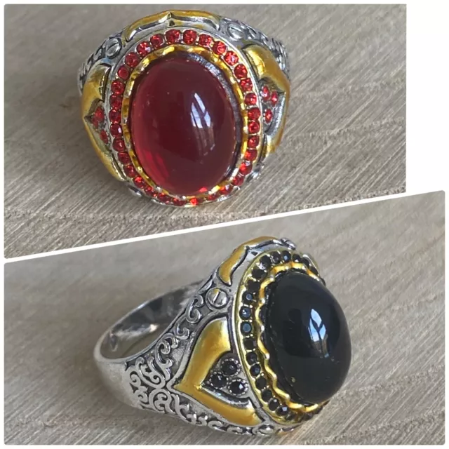 Vintage Band Ring Sizes N P R U Black Red Gold Silver Plated Ethnic Antique