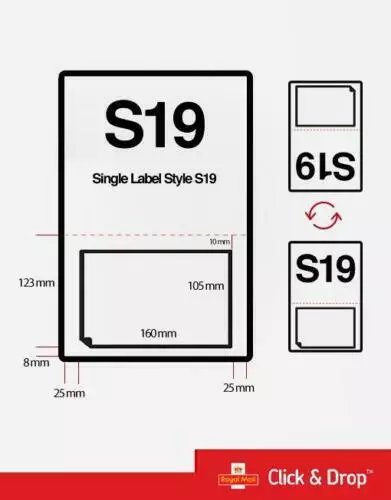 ROYAL MAIL CLICK & DROP S19 INTEGRATED LABELS 160mm x 105mm A4 Sheets Cheap UK