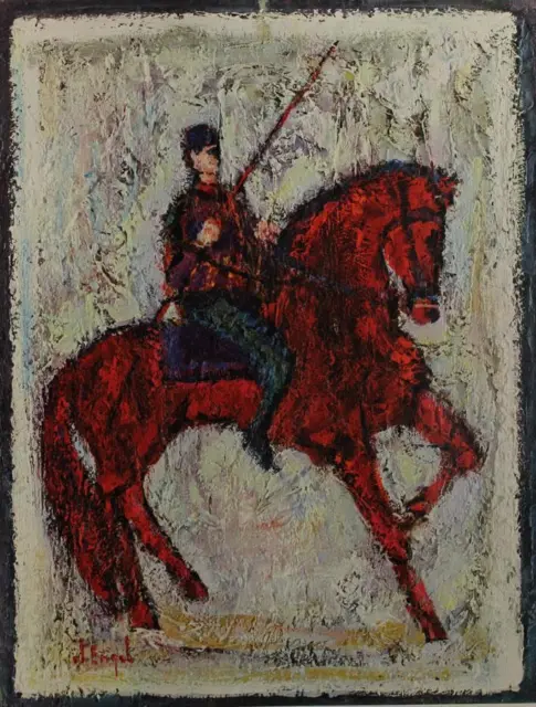 1960s Red Horseman Nissan Engel Expressionism Equestrian Vintage Lithograph #S35