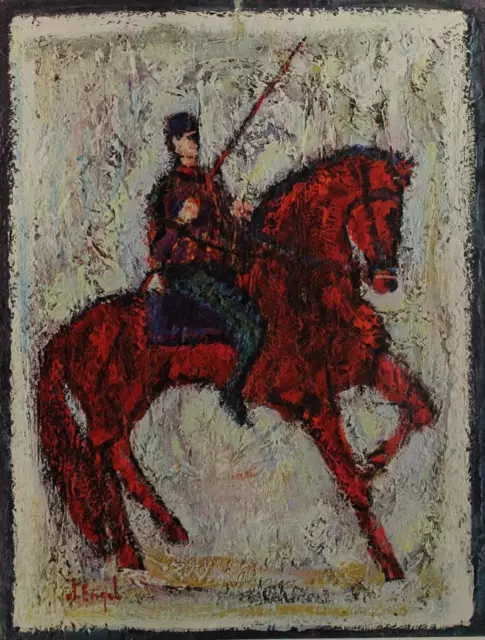 1960s Red Horseman Nissan Engel Expressionism Equestrian Vintage Lithograph #S35 1960s Red Horseman Nissan Engel Expressionism Equestrian Vintage Lithograph #S35