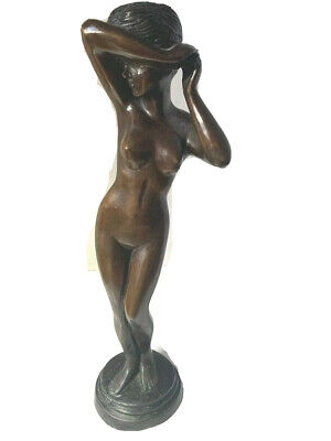 Bronze Nude Female 15 Inch Tall Sculpture Standing Figure on Base Heavy Casting