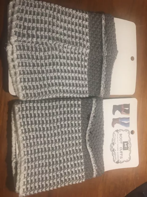 HE crochet boot cuffs white/gray 2 pair @ $6 NWT