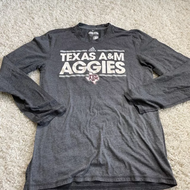 Texas AM Aggies Shirt Adult Large Gray Adidas Aeroknit Football Long Sleeve Mens