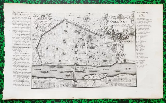 XVIII ème - Dépt 45 - Superbe Plan d'Orléans par G. Bodenehr  32x19 - 1725