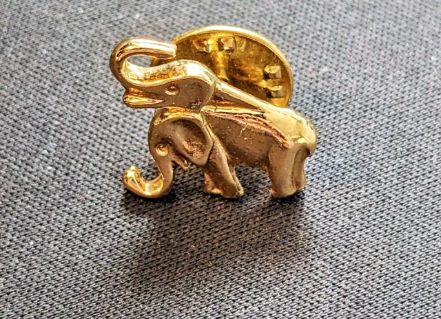 Yellow Gold Plated 18K Pin Two Elephants