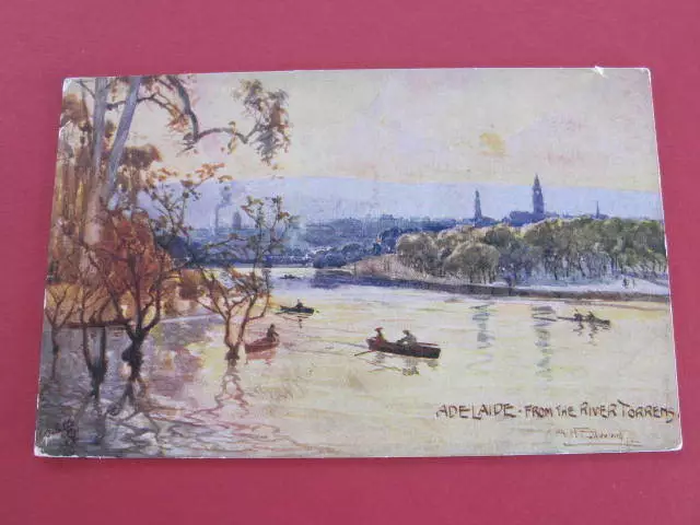 Adelaide from the River Torrens Fullwood Artist Drawn Postcard