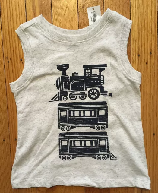 NWT Boy's Old Navy Light Gray Tank Top with Trains - Size 12-18 Months