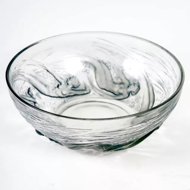 Coupe Ondines Verre Patine Bleu René Lalique R.Lalique Blue Stain Glass Bowl