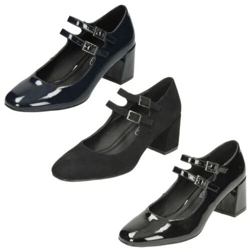 Femmes Spot On F9R922 Bloqué Talon Mary Jane Style Chaussures