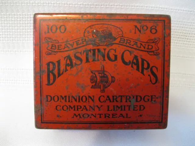 Beaver Brand Blasting Caps Tin Dominion Cartridge Company Canada Used for Mining