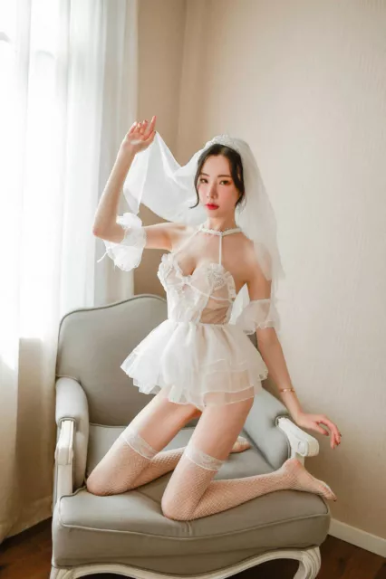 Women's Sexy Bridal Costume Lingerie Set Novelty Sleepwear Outfit with Veil