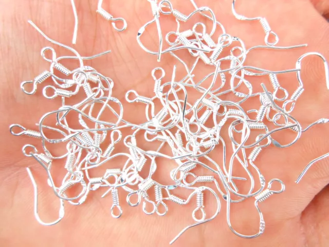 100X DIY Jewelry Findings 925 Sterling Silver Hook Earrings Ear Wires wholesale