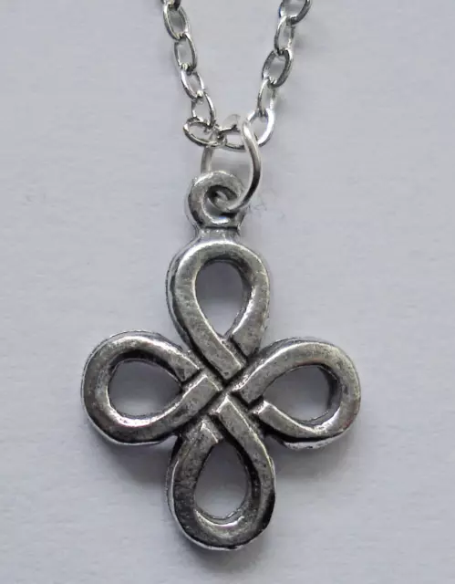 Chain Necklace #2346 Pewter TINY CELTIC KNOT (16mm x 12mm) silver tone pendant