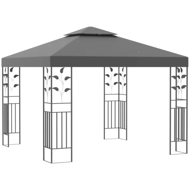 Outsunny 3m x 3m Outdoor Decorative Garden Gazebo Canopy Steel Frame - Grey