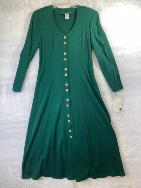 Scarlett Sz 13/14 Green Full Length Button Up Padded Shoulders Pencil Dress NEW