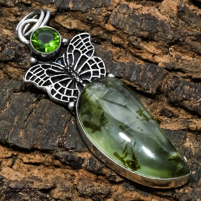 Prehnite Gemstone 925 Sterling Silver Jewelry Pendant 3.03"