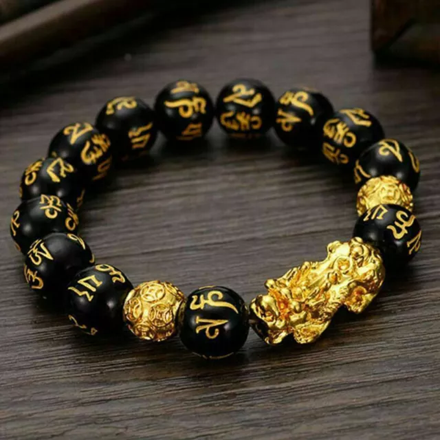 Stone Feng Shui Black Obsidian Alloy Wealth Bracelet Quality