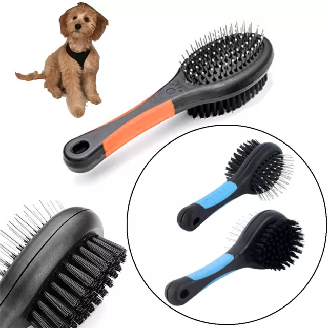 Double Sided Pet Brush Dog Cat Hair Grooming Coat Comb Fur Cleaner Pin Bristle !