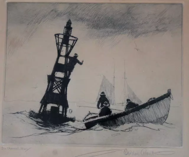 Vintage Gordon Grant (1875-1962) Original Etching "Channel Buoy" Nicely Framed 3