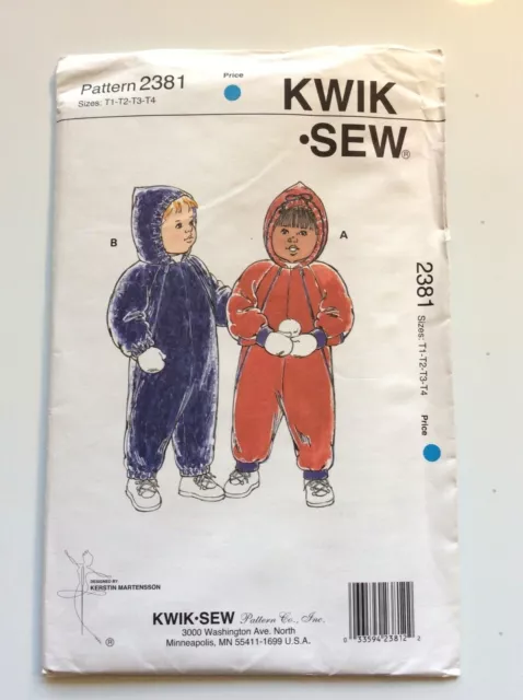 KWIK SEW  2381  NEW AND UNOPENED....see details               Sizes: T1-T2-T3-T4