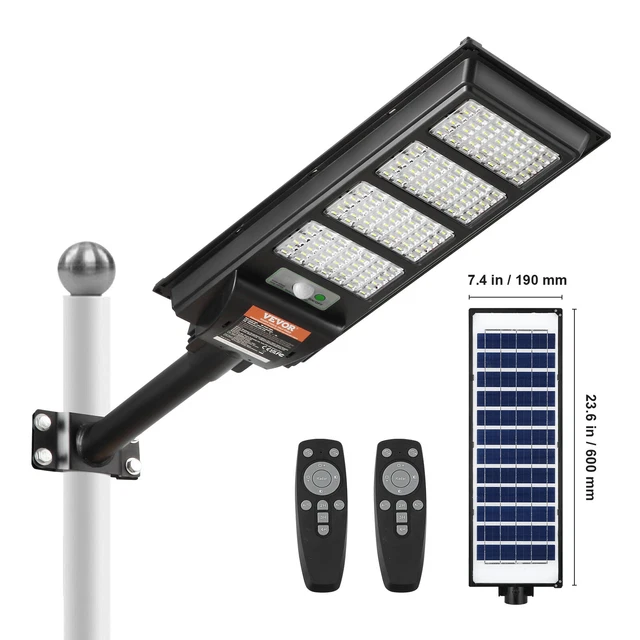 Lampadaire Solaire Extérieur Intelamp - 3000 Lm, Double Détection Mouvement, Batterie 12500 MAh, Télécommande