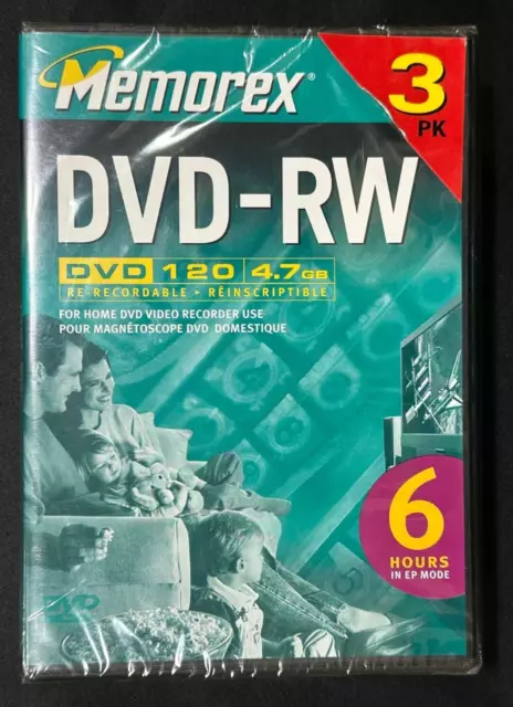 NEW Memorex DVD-RW DVD 120 Re-Recordable Blank Disc 3 Pack 4.7 GB 6 Hours