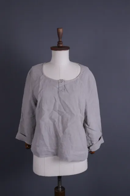 OSKA Gray Linen Long Sleeve Lagenlook Blouse Shirt Tunic Size 2
