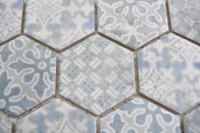 Handmuster Keramik Mosaik Hexagon blau Mosaikfliese Wand Fliesenspiegel Küche  .