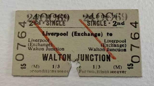 Vintage 1960s British Railways BTC Train Ticket LIVRRPOOL to WALTON JUNCTION