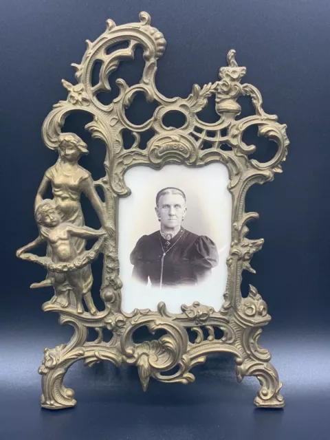Antique French Rococo Style Large Ornate Cast Bronze CDV Photo Picture Frame