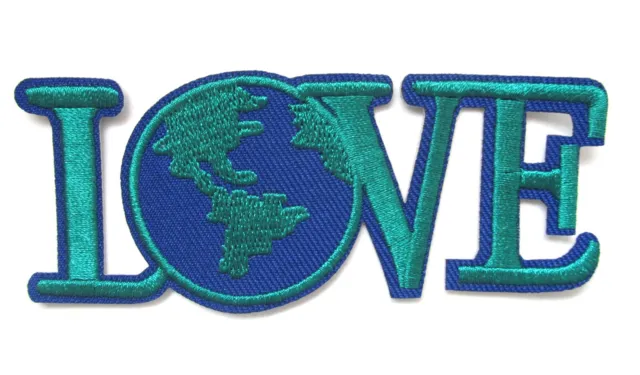 Love Earth Sign Iron On Patch- Peace Planet Hippy Globe Embroidered Sew HD321