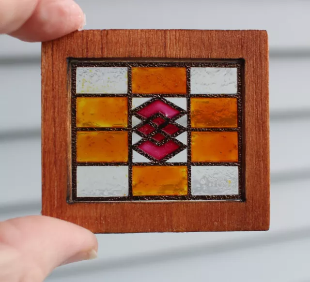 Original OOAK Mini Dollhouse Art Deco Style Stained Glass Window N Woolmer 2