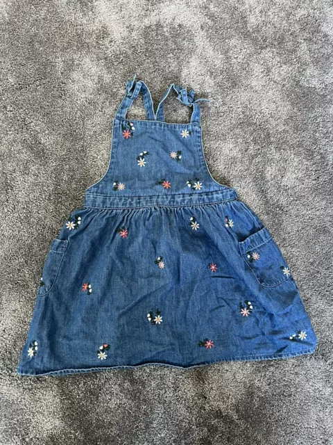 Girls Pretty Denim Floral Embroidered Summer Dress Age 3-4 George