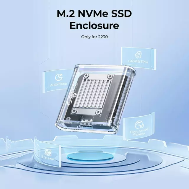 Mini 2230 M.2 SSD Case NVMe Enclosure 10Gbps M.2 to Transparent USB Adapte C4M1