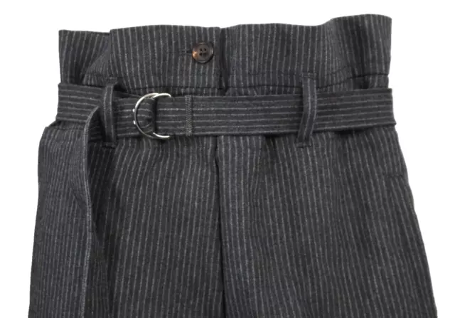 BRUNELLO CUCINELLI Shadow Gray Striped Wool Paperbag Waist Belted Pants 38 2