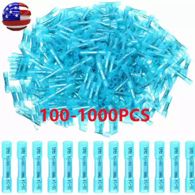 1000Pcs Heat Shrink Waterproof Wire Connectors Blue 14-16AWG Butt Seal Terminals