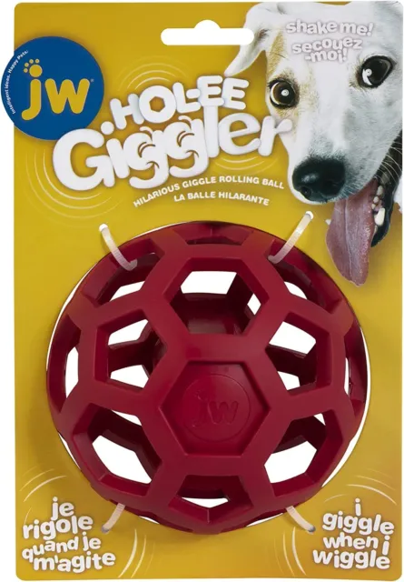 JW Hol-ee Giggler Treat Dispenser Puzzle Ball Giggle Sound Dog Toy Medium Red